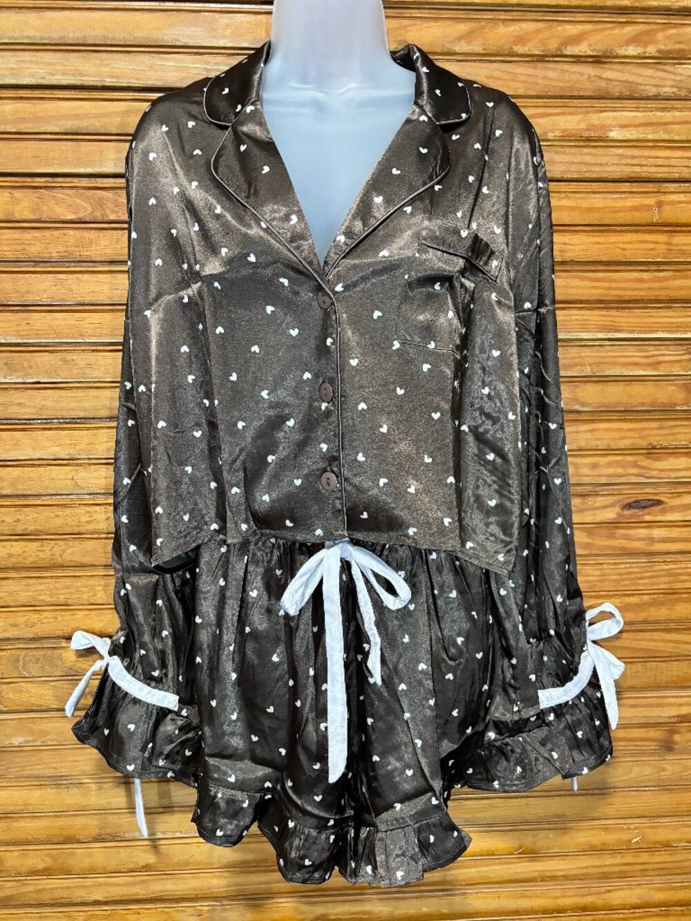 Brown PJs with Hearts